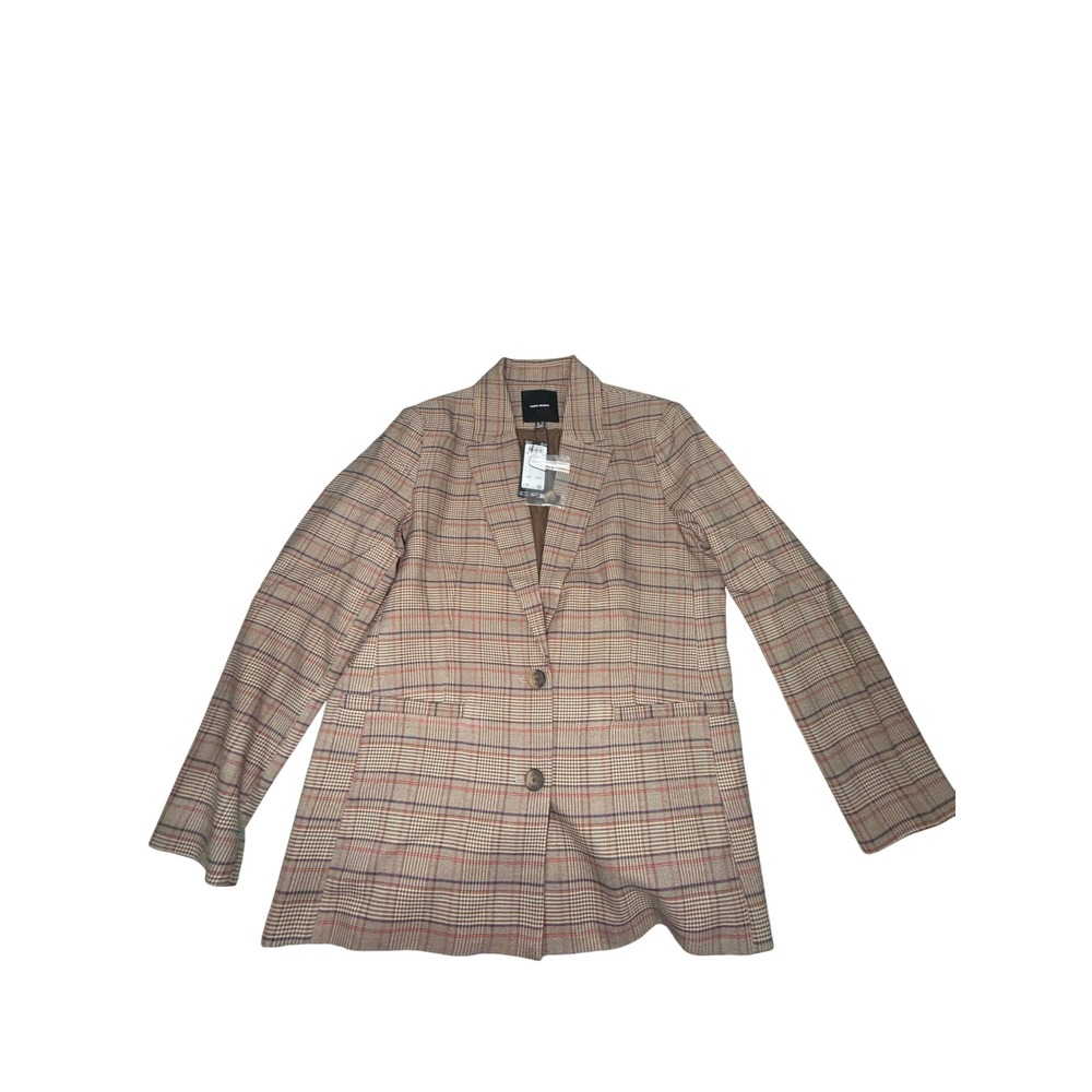 VERO MODA Women's Plaid Blazer Jacket Brown Red Blue Check Button Front New